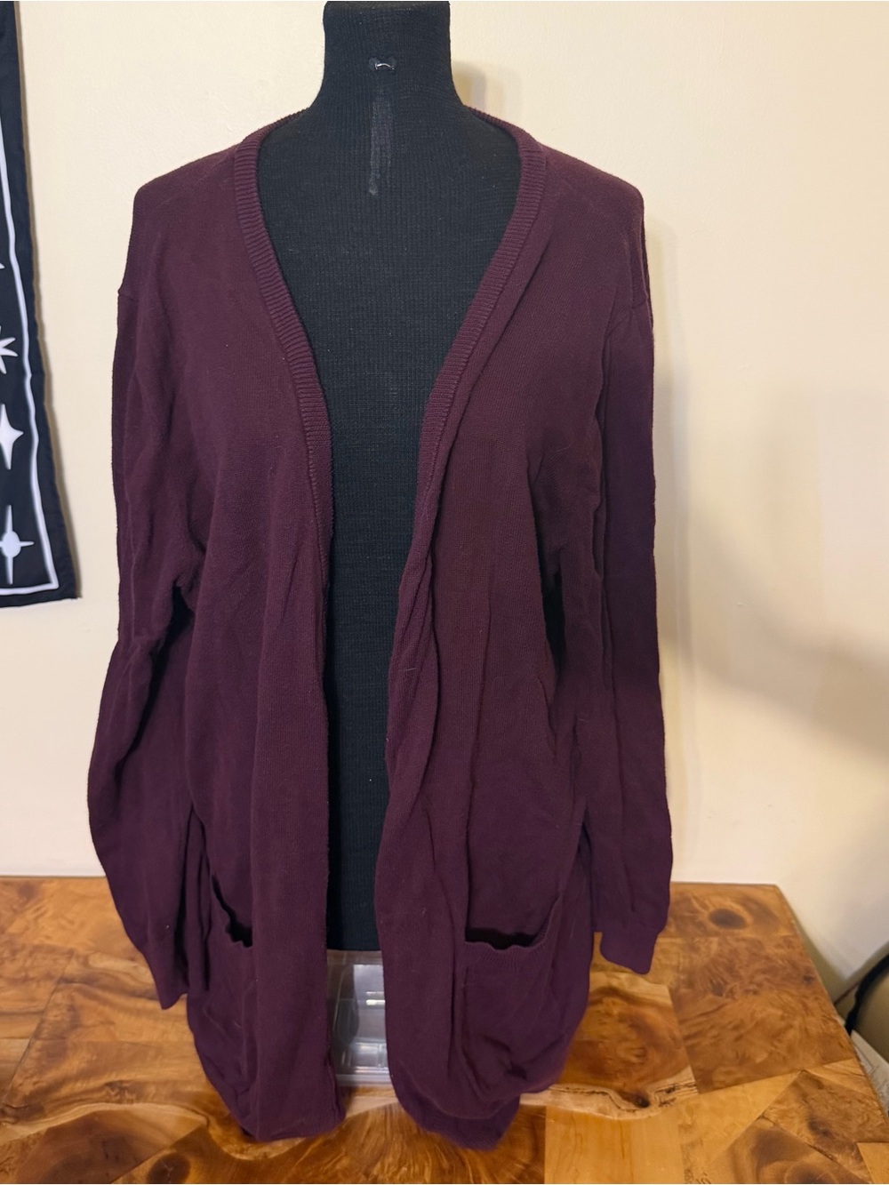 Burgundy Knit Cardigan with Pockets Button Up Long Sleeves Teacher Fall Cozy 1X